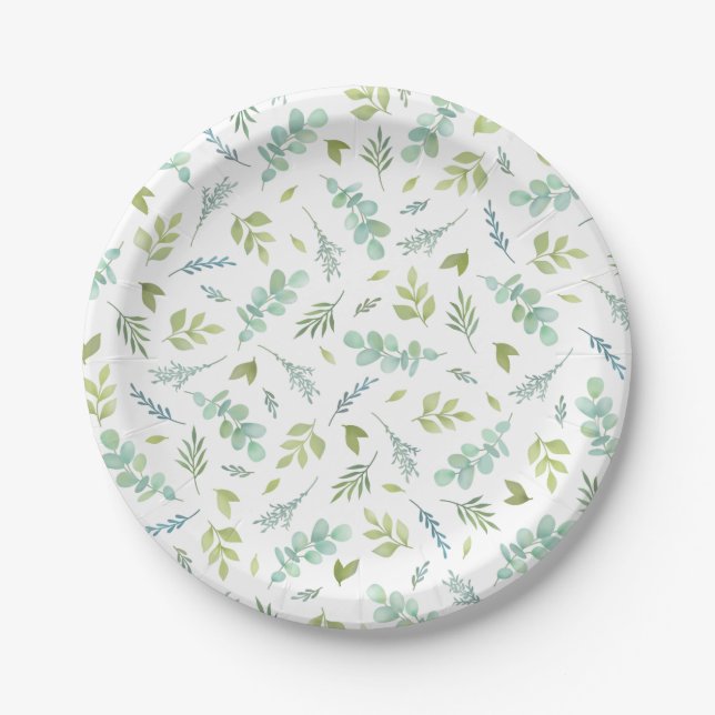 Assiettes En Carton Motif Eucalyptus Green Watercolor (Devant)