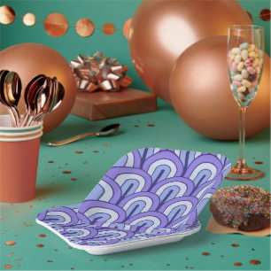 Assiettes En Carton Motif éventail géométrique rétro dégradé