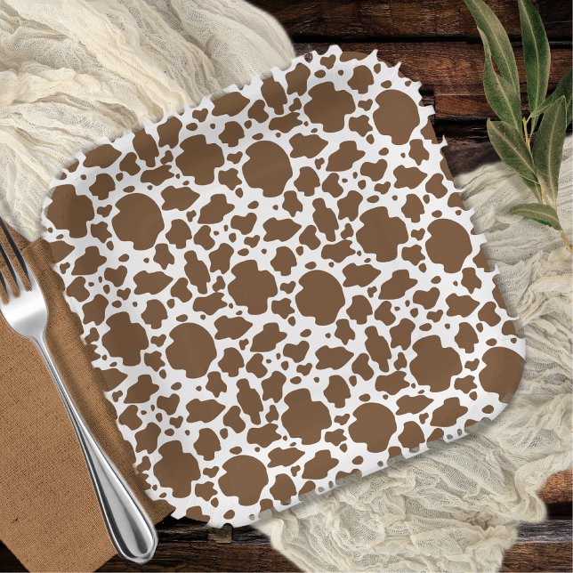 Assiettes En Carton Motif Faux Cuir de Vache Tacheté Brun (Brown Cow Spots Faux Cowhide Pattern Paper Plates)