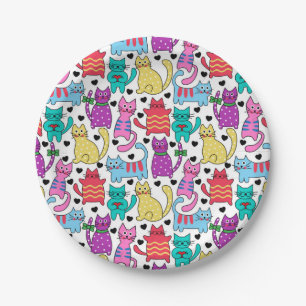 Assiettes En Carton Motif félin de rétro chat coloré