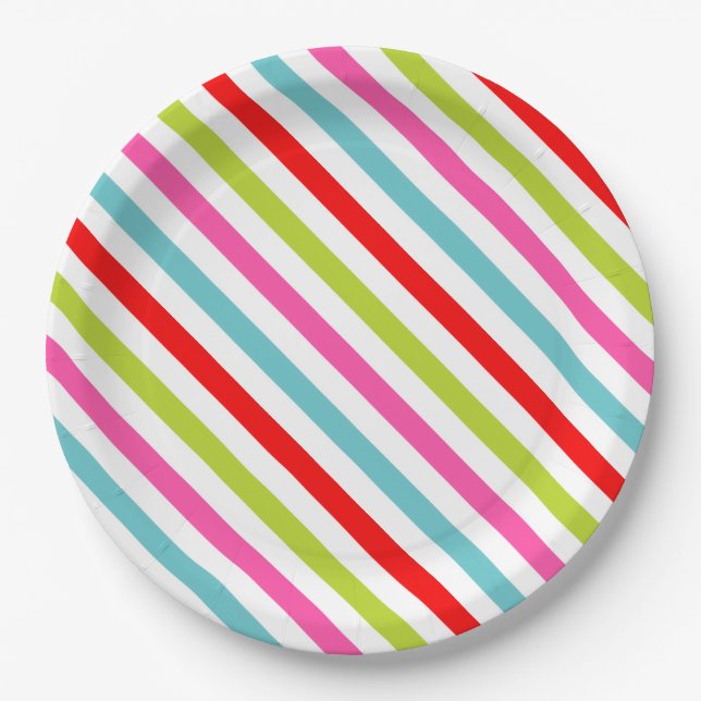 Assiettes En Carton Motif Festif - Retro Holiday Stripes (Devant)