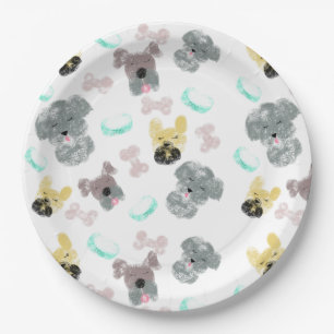 Assiettes En Carton Motif Fête Chien Rose Bleu