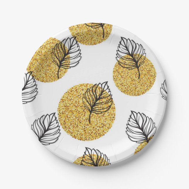 Assiettes En Carton motif feuille (Devant)
