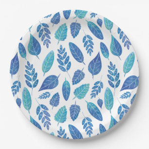 Assiettes En Carton Motif Feuille bleu aquarelle
