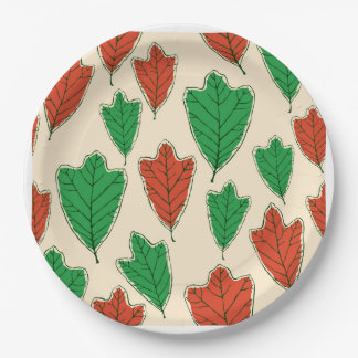 Assiettes En Carton Motif Feuille contemporain de chêne rouge et vert