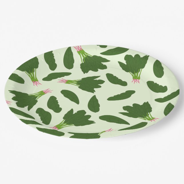 Assiettes En Carton Motif Feuille Green Spinach (Angle)