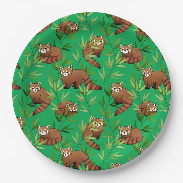 Assiettes En Carton Motif Feuille Red Panda & Bamboo (Devant)