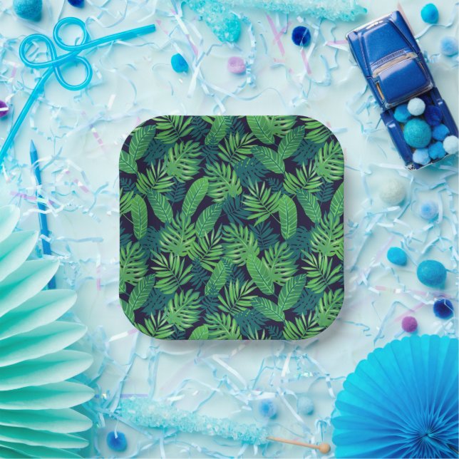 Assiettes En Carton Motif Feuille tropical (Fête)