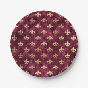 Assiettes En Carton Motif Fleur De Lis Mardi Gras Orleans Red Velvet