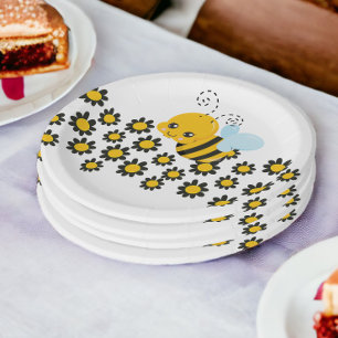 Assiettes En Carton Motif Fleur Noir Jaune