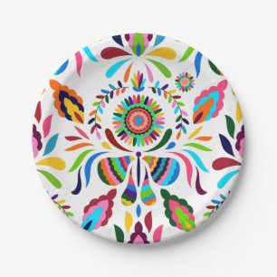 Assiettes En Carton Motif fleur papillon Otomi mexicain coloré 