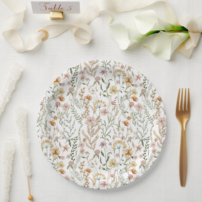 Assiettes En Carton Motif Fleur sauvage aquarelle (Mariage)
