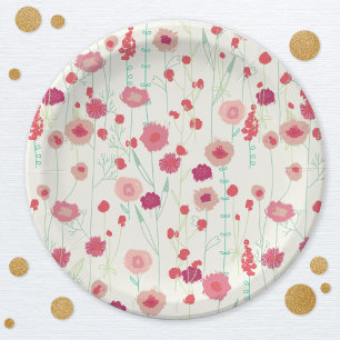 Assiettes En Carton Motif fleur sauvage rose crème jaune
