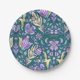Assiettes En Carton Motif Fleurs et Oiseaux de Style Antique