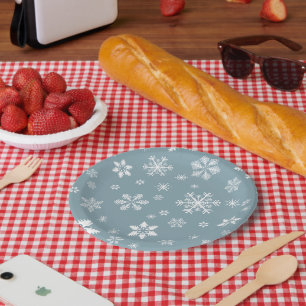 Assiettes En Carton Motif Flocon de Neige, Flocons Blancs, Neige, Gris