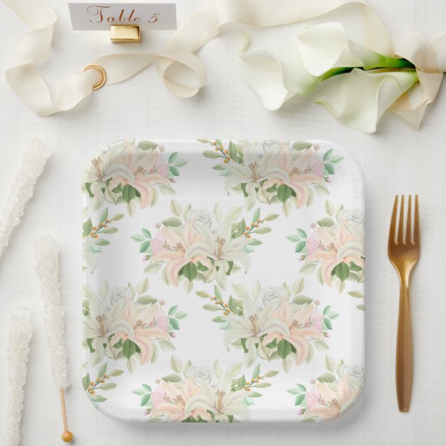 Assiettes En Carton Motif floral  (Mariage)