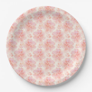 Assiettes En Carton Motif floral abstrait aquarelle pêche et rose