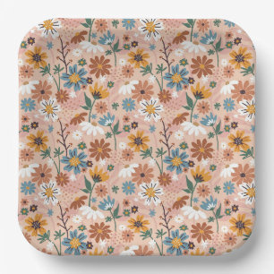 Assiettes En Carton Motif floral abstrait peint à la main-23136