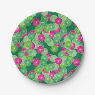 Assiettes En Carton Motif floral Art Déco - nuances de vert, fuchsia