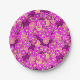 Assiettes En Carton Motif floral Art Déco - nuances de violet, corail