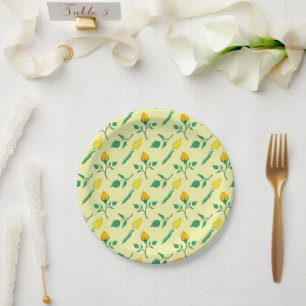 Assiettes En Carton Motif floral avec rose jaune et fleurs de tulipe