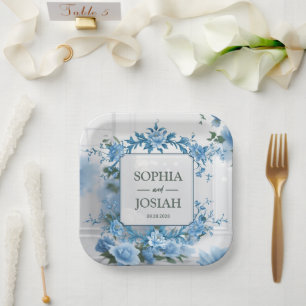 Assiettes En Carton Motif floral baroque bleu royal et blanc de luxe