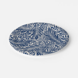 Assiettes En Carton motif floral bleu avec feuilles et fleurs diverses