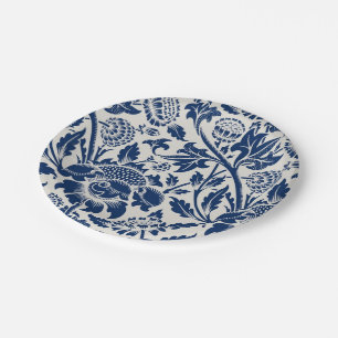 Assiettes En Carton Motif floral bleu complexe sur fond clair