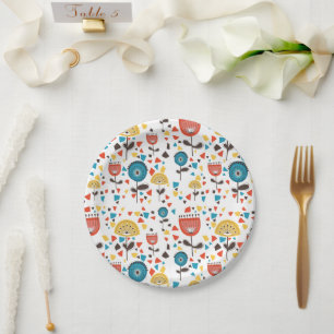 Assiettes En Carton Motif Floral coloré moderne du milieu du siècle