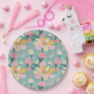 Assiettes En Carton Motif floral de couleur pastel