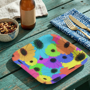 Assiettes En Carton Motif floral de marguerite psychédélique coloré