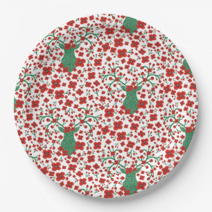 Assiettes En Carton Motif floral de Noël scandinave avec des
