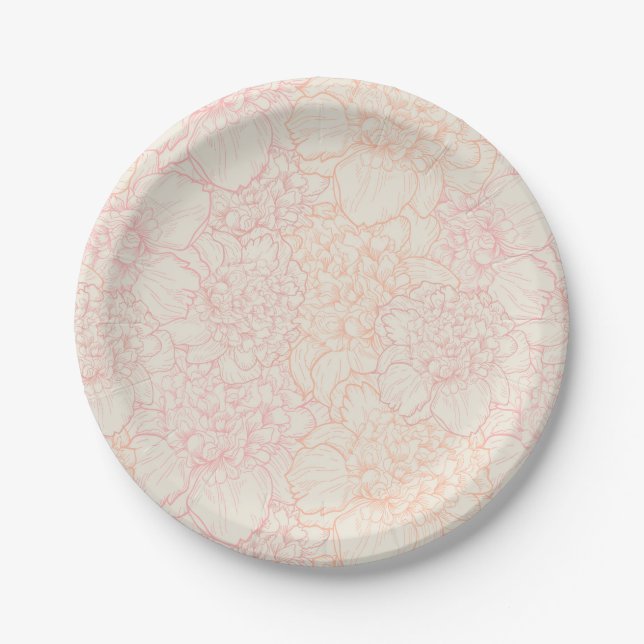 Assiettes En Carton Motif floral de pivoine rose (Devant)
