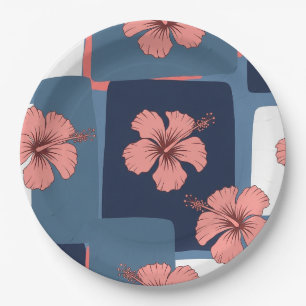 Assiettes En Carton Motif floral d'hibiscus bleu élégant (11)