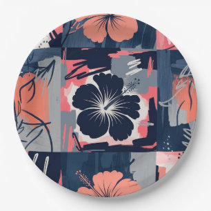 Assiettes En Carton Motif floral d'hibiscus bleu élégant (9)
