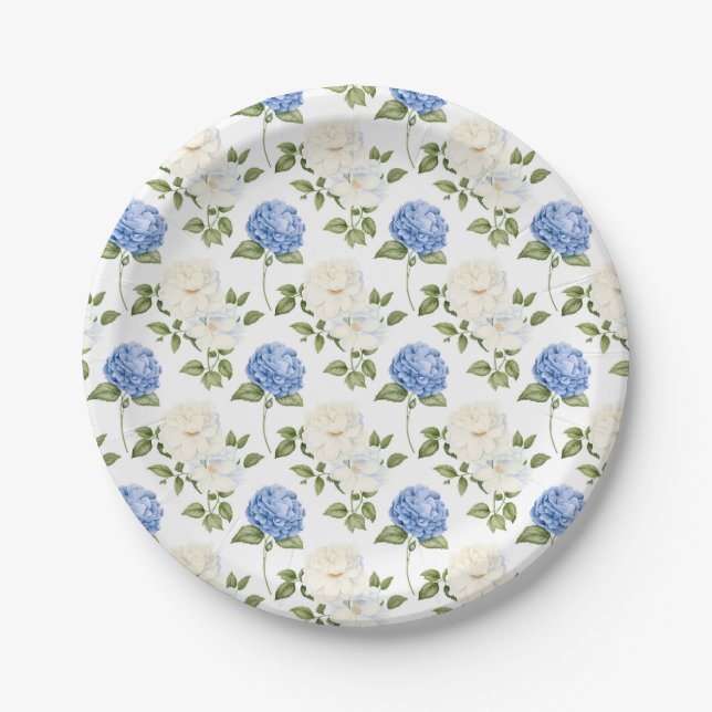 Assiettes En Carton Motif floral d'hortensia bleu (Devant)