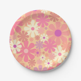 Assiettes En Carton Motif floral esthétique rétro années 60 70