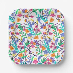 Assiettes En Carton Motif floral exotique coloré
