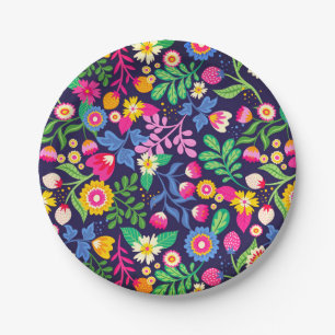 Assiettes En Carton Motif floral exotique peint à la main