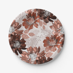 Assiettes En Carton Motif floral gris-marron.