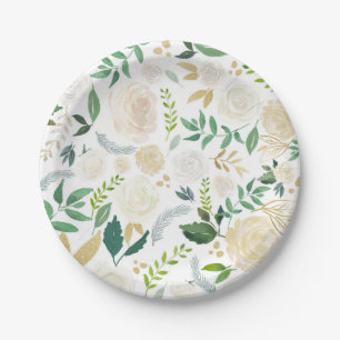 Assiettes En Carton Motif floral ivoire doux avec verdure blanche