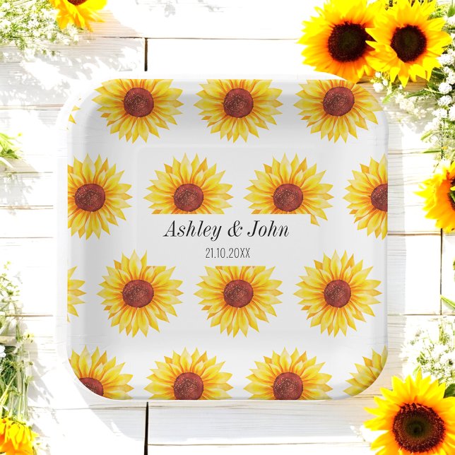 Assiettes En Carton Motif floral jaune blanc tournesol (Créateur téléchargé)