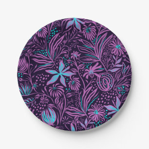 Assiettes En Carton Motif floral néon violet moderne