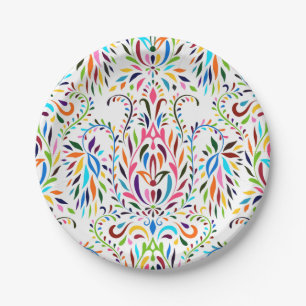 Assiettes En Carton Motif floral Otomi mexicain coloré