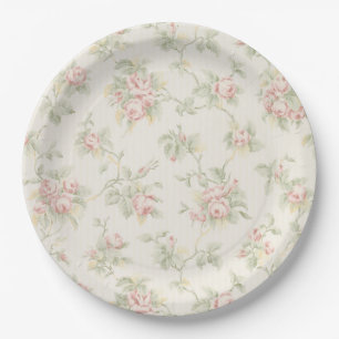Assiettes En Carton Motif Floral Rétro Rose Cottagecore Rose Rose Clai