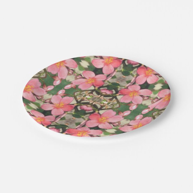 Assiettes En Carton Motif floral rose (Angle)