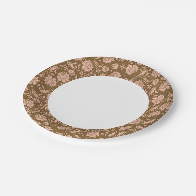Assiettes En Carton Motif floral rose et Brown (Angle)