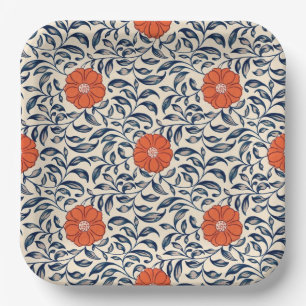 Assiettes En Carton Motif floral sans couture avec fleur orange vibran