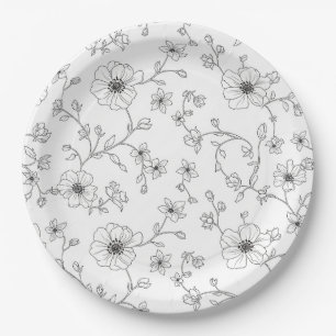 Assiettes En Carton Motif floral sans couture d'art en ligne minimalis