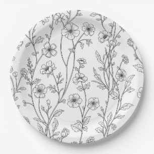 Assiettes En Carton Motif floral sans couture de ligne minimaliste (7)